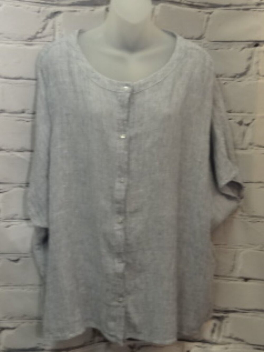 Tahari Blue & White Over Sized Linen Button Down Short Sleeve Tunic, NWT